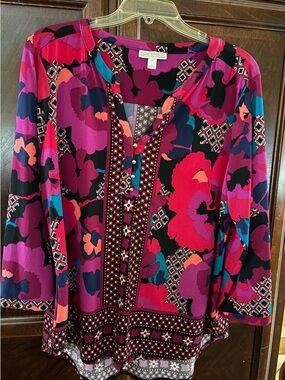 Dana Buchman Pink, Purple & Black Floral Border Tunic